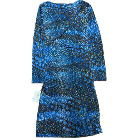 Calvin Klein Blue Animal Print Sheath Dress Size 2 NWT - Picture 2 of 8